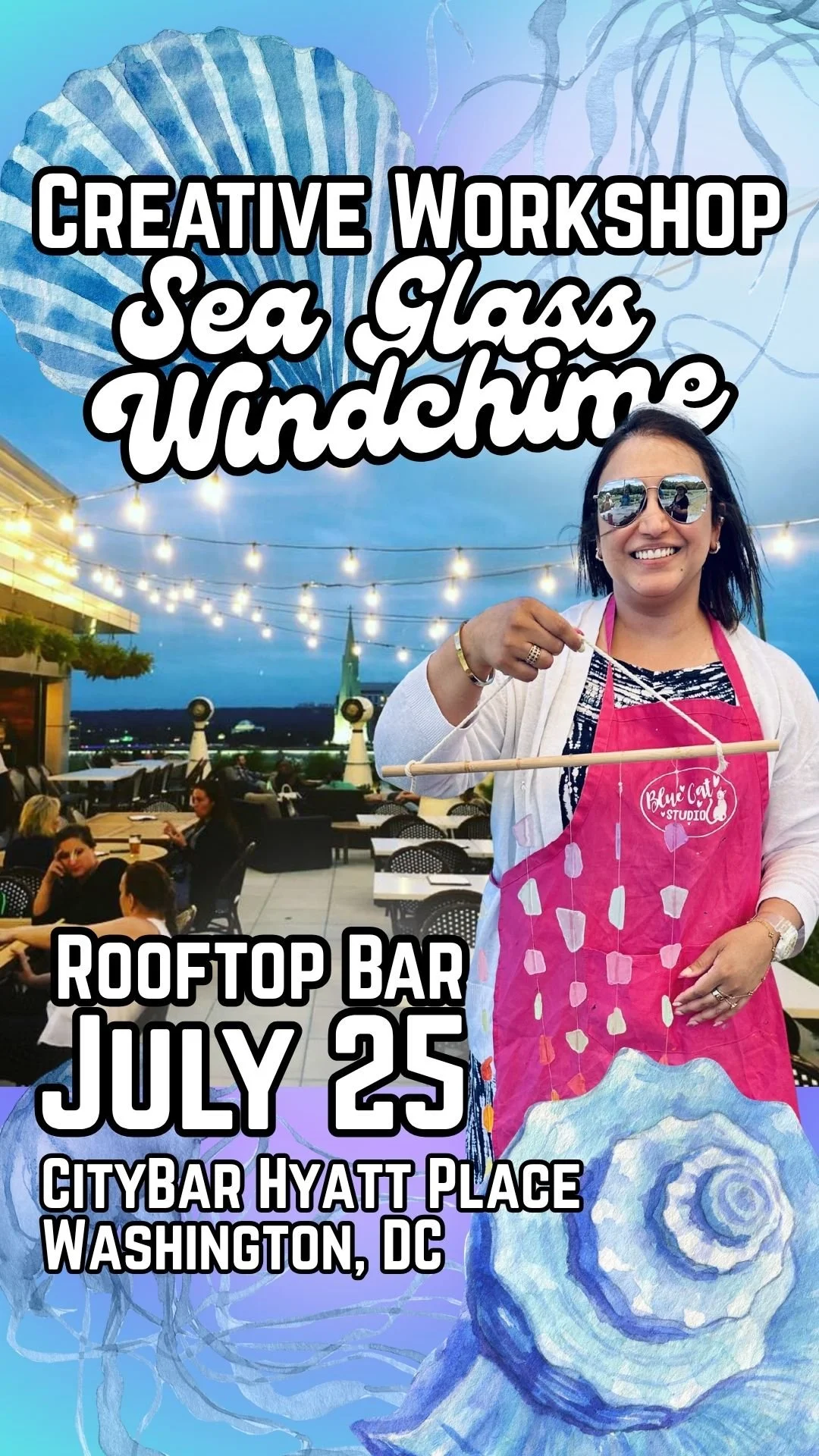 Sea Glass Windchime Making on the RoofTop