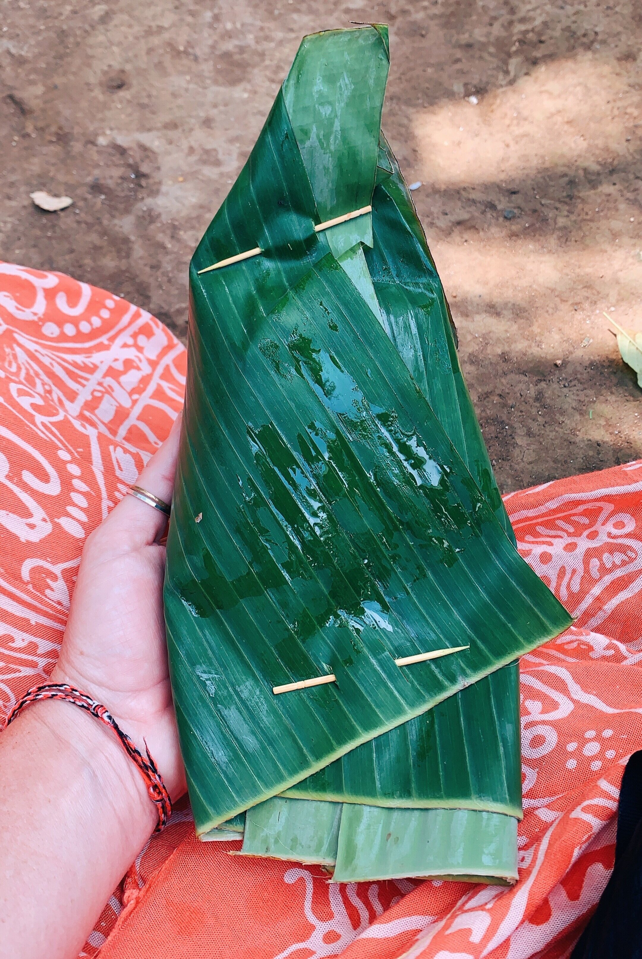  Post-blessing, traditional Balinese meal made with love and served warm in a banana leaf. 