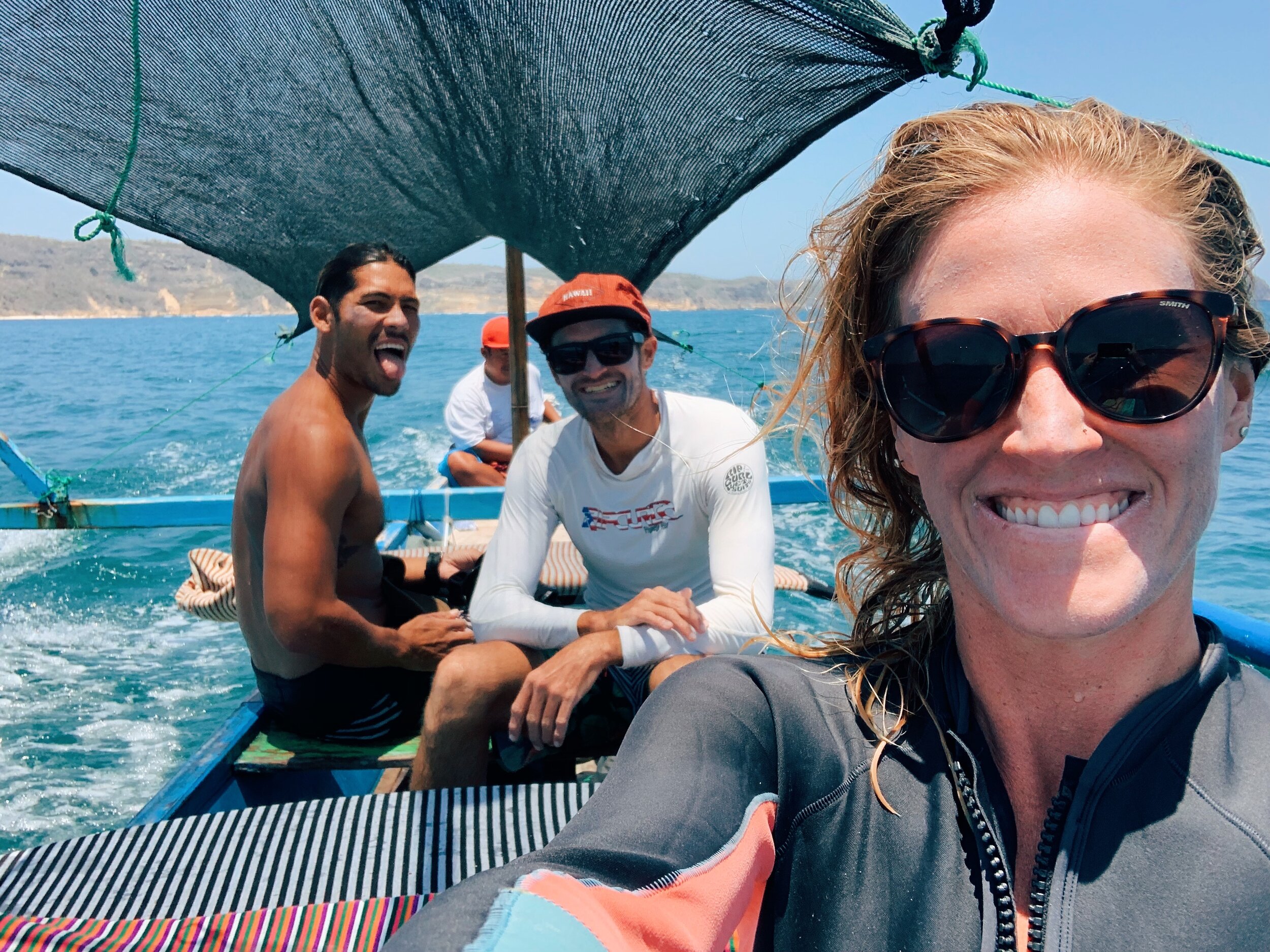  Post-surf smiles. Especially when there’s only 3 of you out! Somewhere in South Lombok. 