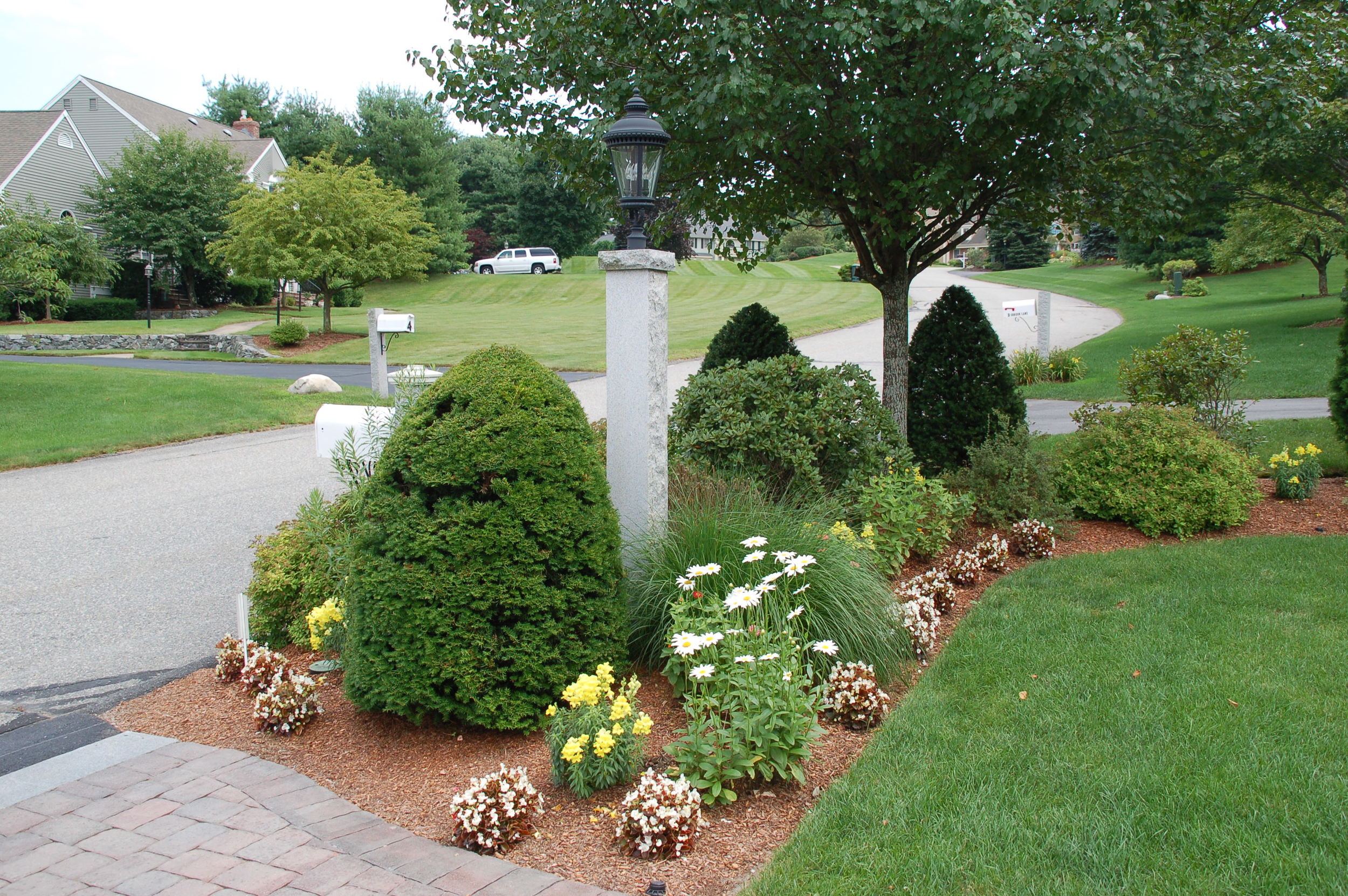 Planter Bed, Granite Lamp Post