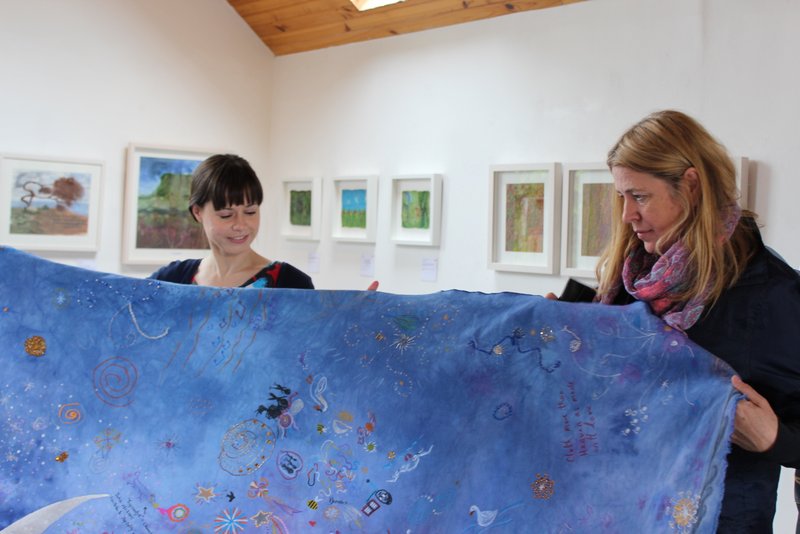 Alison showing us a lovely interactive project they had running for the duration of the exhibition - visitors were invited to add their mark to the cloth, inspired by the poem "He Wishes for the Cloths of Heaven"