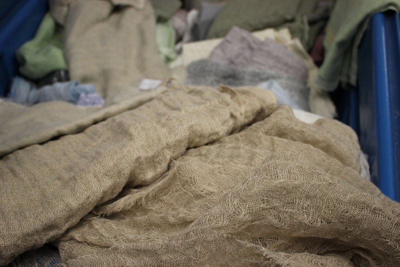 The 'bin' full of wonderful sample lengths.....more fabric from Game of Thrones, specially woven to give an old weathered look