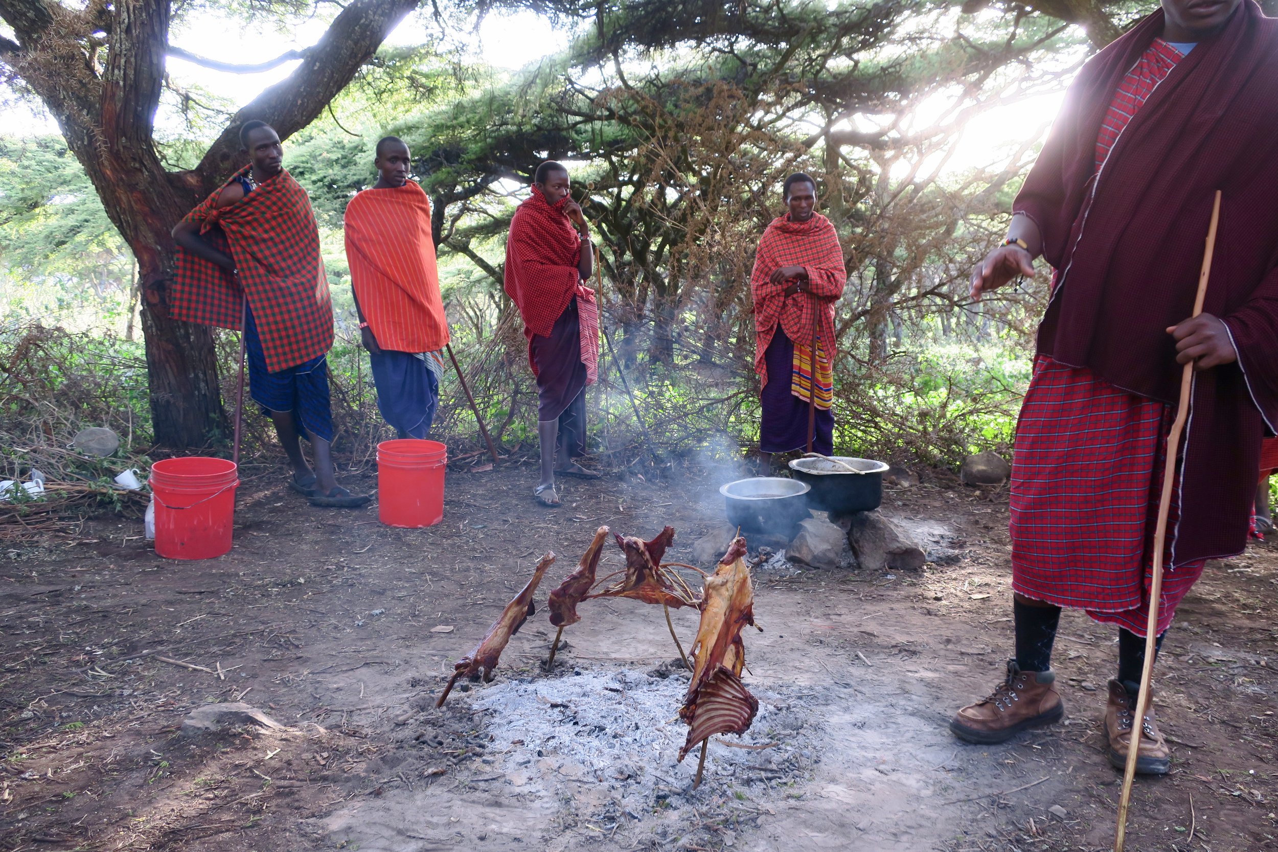 Ol Pul is a Massai ritual where the warriors go into the hills, eat barbecue goat, and drink a special soup made from goat organs and tree bark and herbs. The elixier is meant to flush out the body and make them stronger.