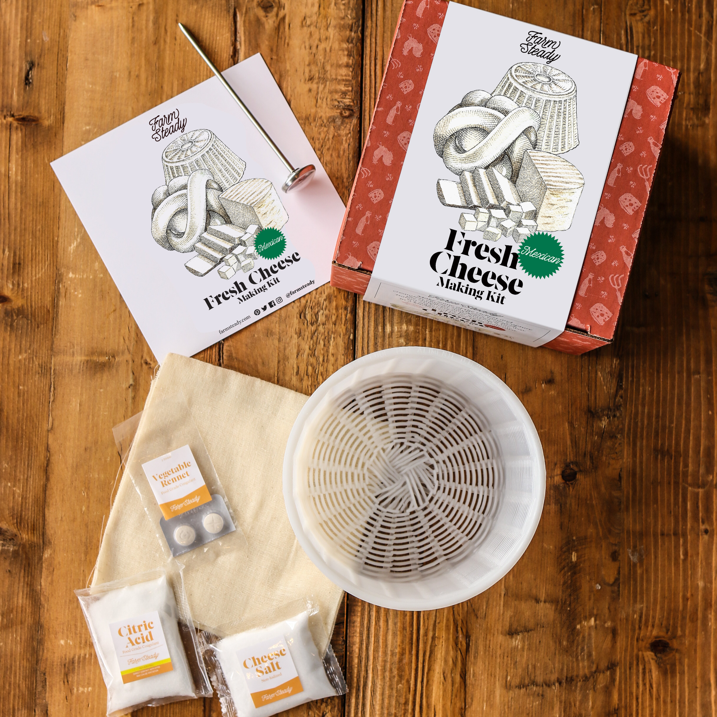 FarmSteady Mexican Fresh Mexican Cheese Kit on Wood