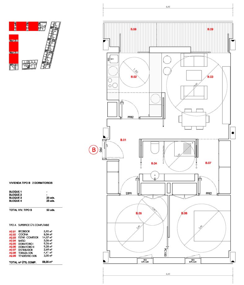 2 bed. typology floor plan