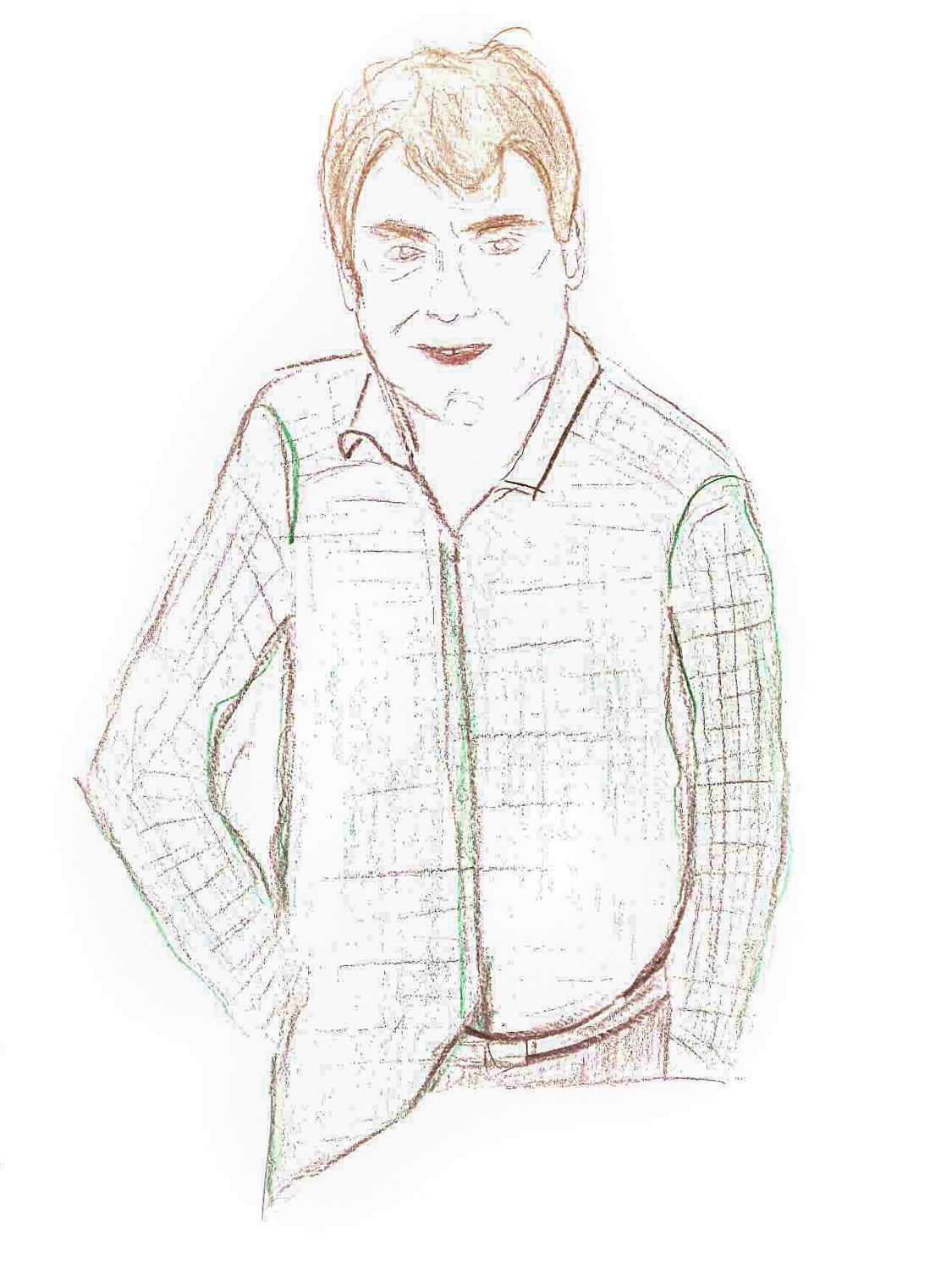 Portrait of Andrew Skirton drawn by a colleague in an earlier staff competition
