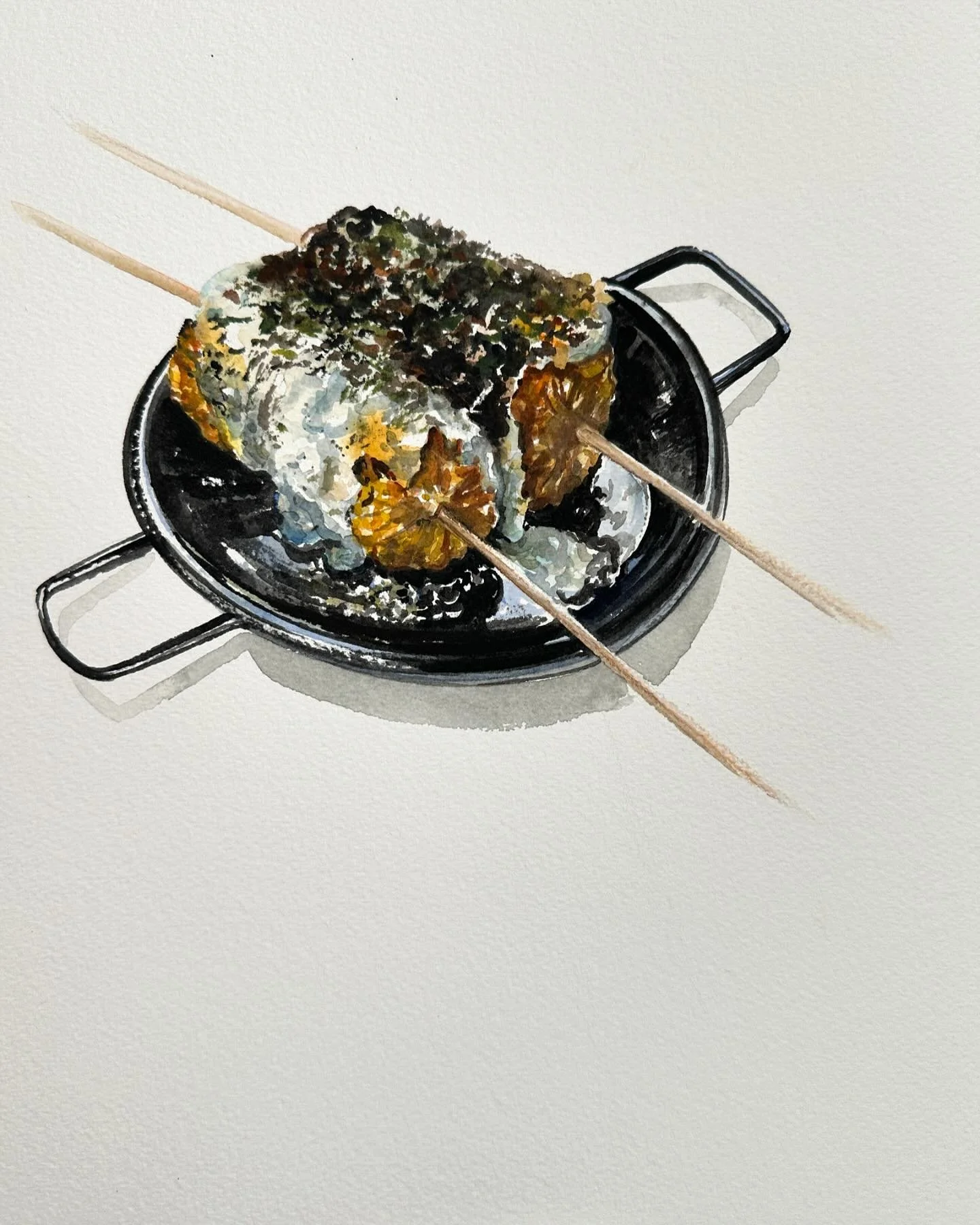 I have all these food photos from my trip that I’ll probably do nothing with so I figured I should paint them. Food blog through painting? Why not
Over Roasted Corn
The Door, Porto, Portugal
Watercolor on paper 
14” x 10” 
2024