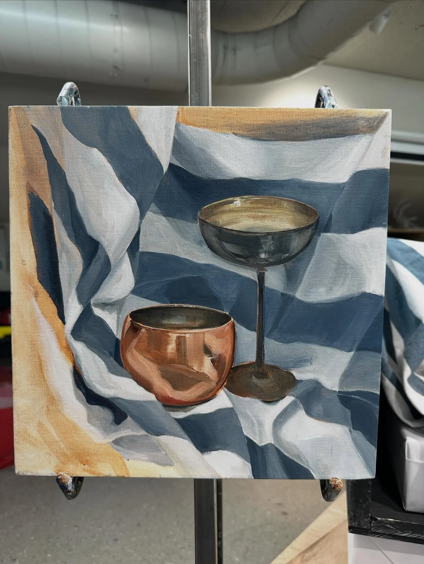 Spent two more class periods this week on this little still life painting while my students worked on their finals. I started adding some glazes to push the shadows deeper, as well as started popping in some brighter highlights. I realized at the end