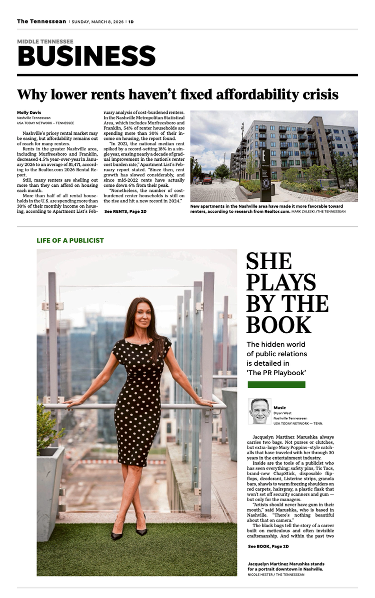 The Tennessean business front page featuring Jackie Marushka and The PR Playbook