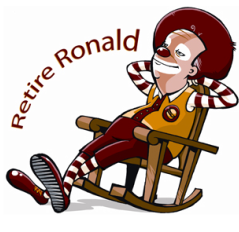 Image from Corporate Accountability's Retire Ronald campaign, which advocated for Ronald McDonald to be removed from McDonald's marketing.