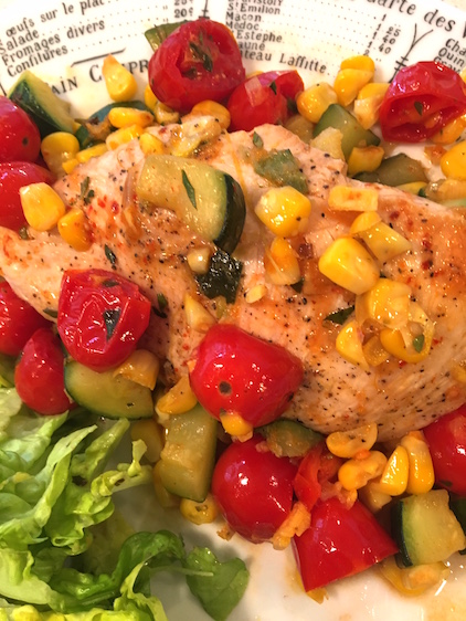 Chicken Breast Skillet Supper with Confetti Vegetables