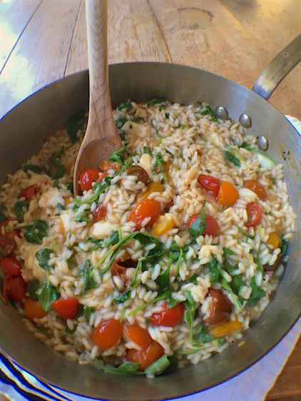 CHERRY TOMATO RISOTTO WITH ARUGULA AND SMOKED MOZZARELLA