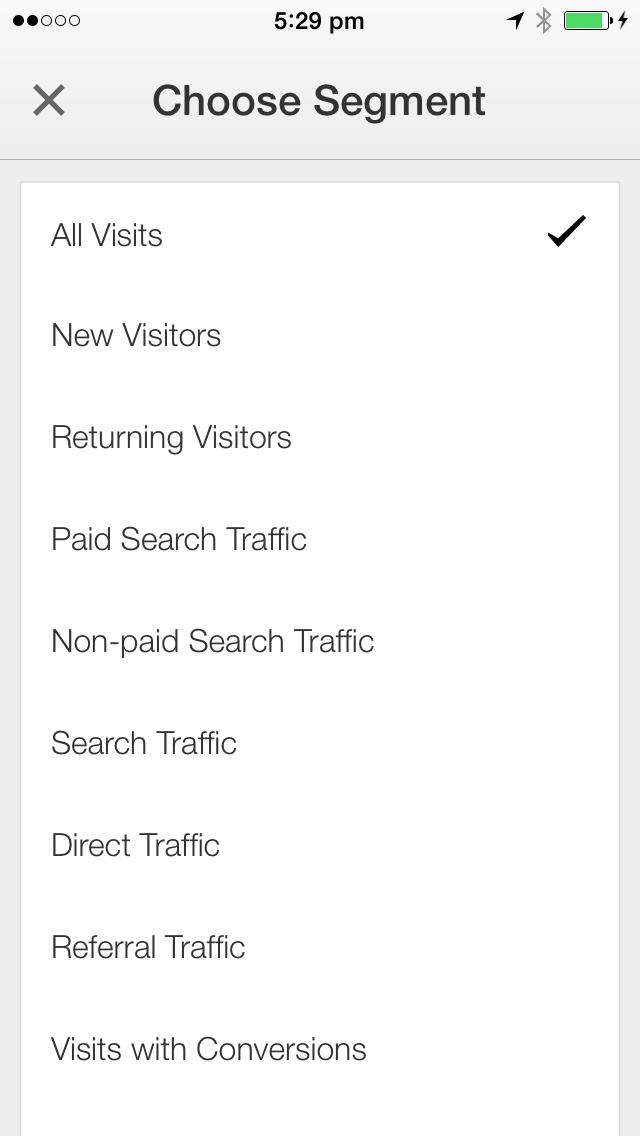 Default Google Analytics App Segments