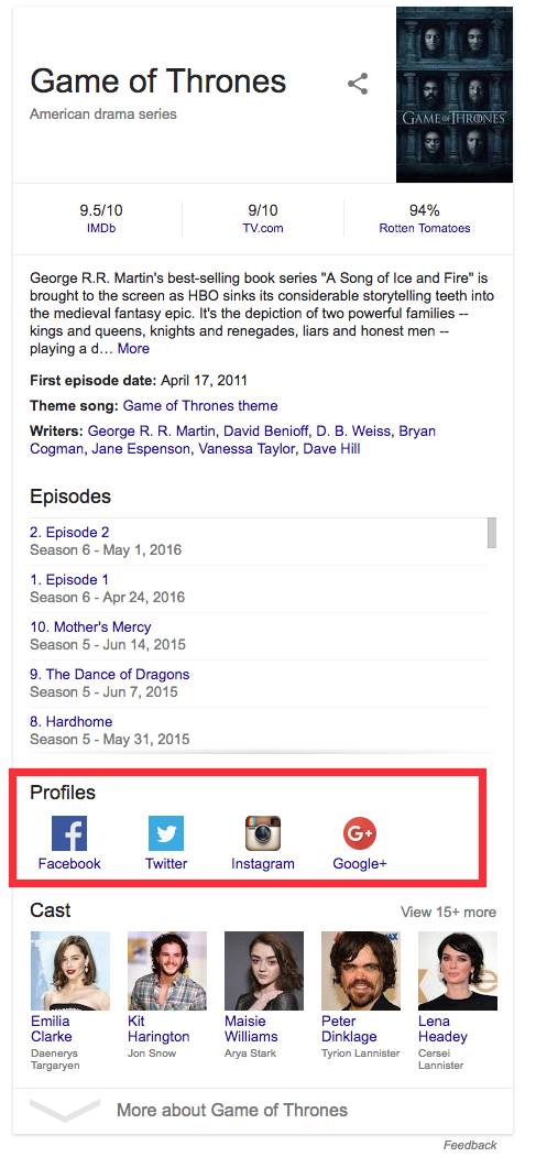 Game of Thrones Google search