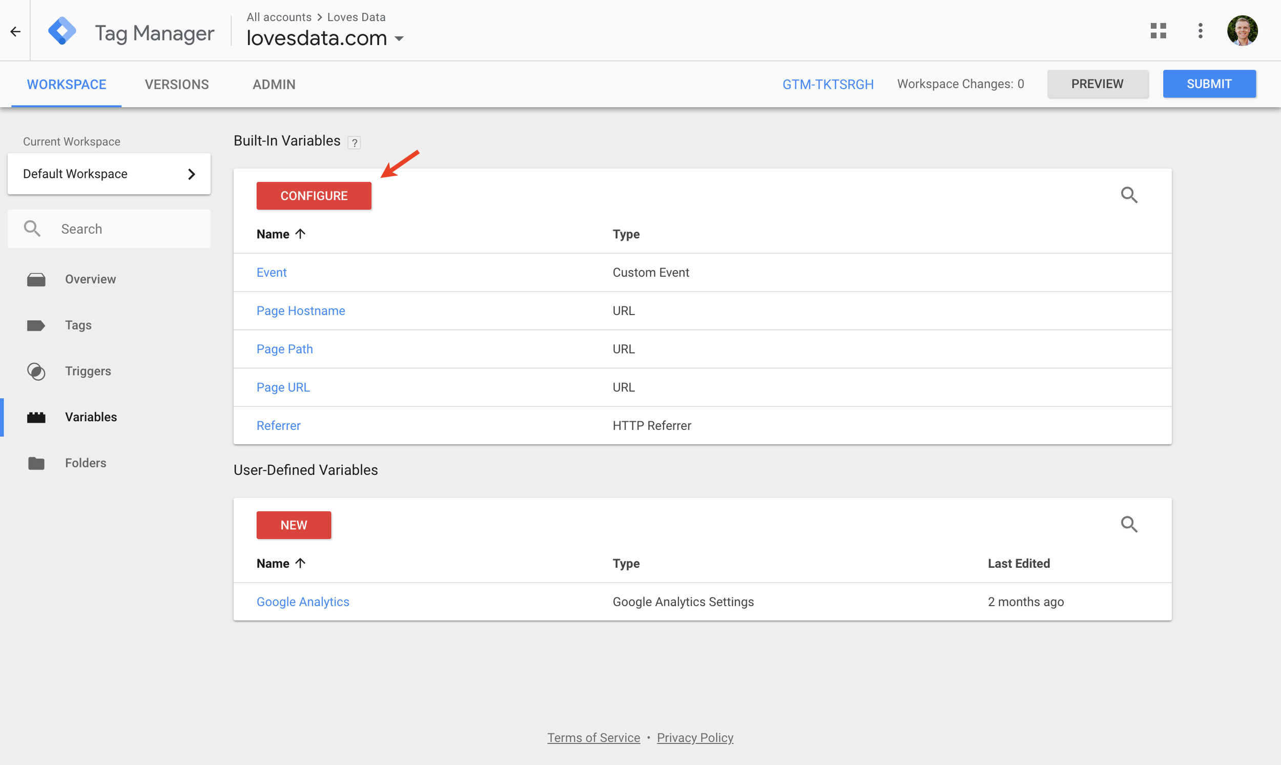 google tag manager button click