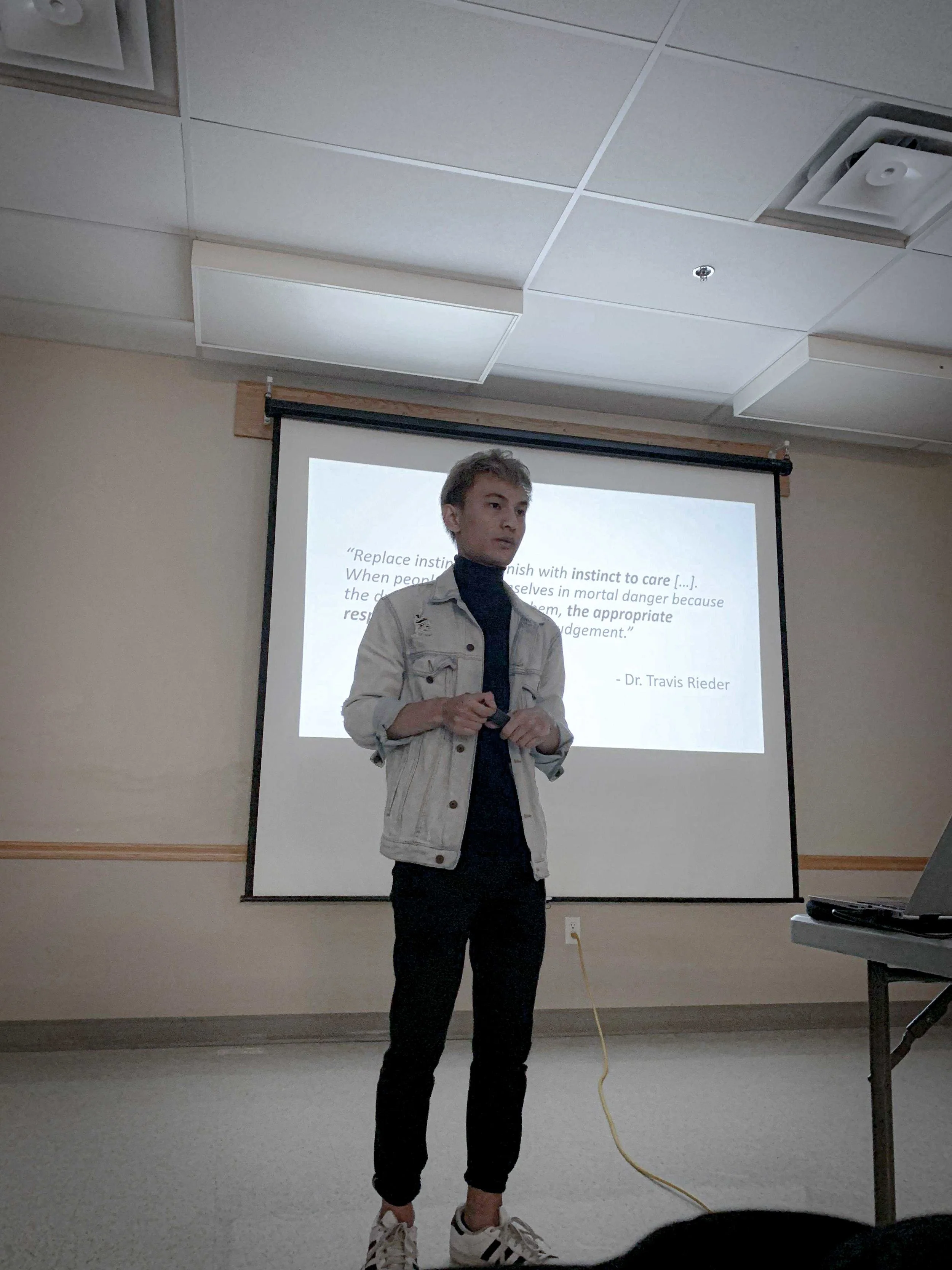 Peter Hoang, from the School of Pharmacy, and VP of Admissions from EnTECH sharing information regarding the opioid crisis and current progress on the epidemic within the KW community.