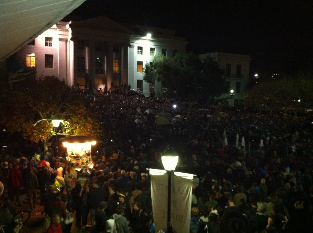 Masses of people are gathered in Sproul Plaza, I don’t think I’ve ever seen it so packed, not even during Obama’s inauguration. Only the recipients of a Mario Savio award have spoken so far, but I can’t wait for Robert Reich’s lecture. So far the atmosphere has been very peaceful and positive, and I don’t consider myself much of an activist, but I think this is going to be a really powerful demonstration.
So proud to be a Berkeley grad.