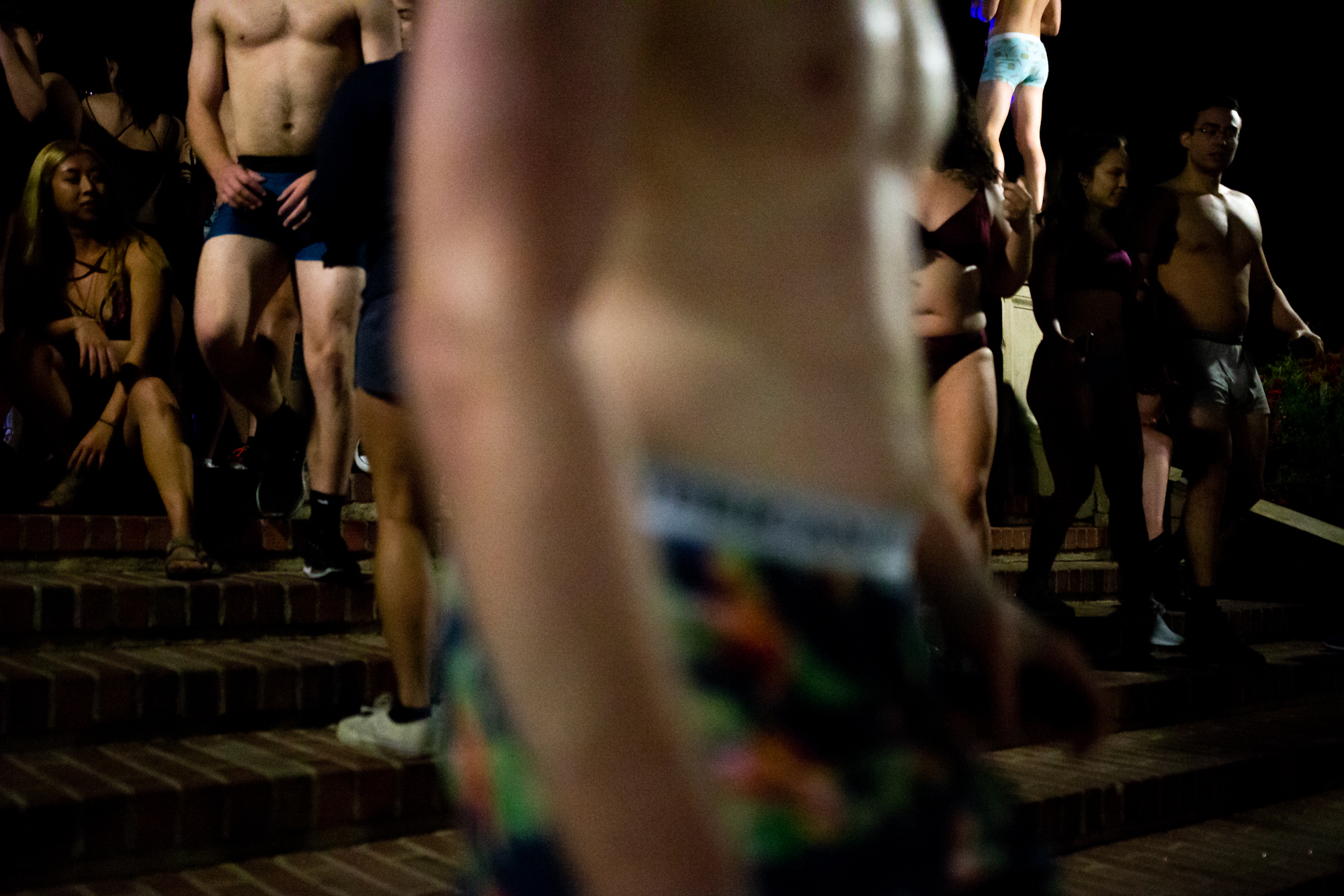  UCLA students relax after completing the Undie Run on Dec. 12, 2018. The run happens every Wednesday during finals week as a way for students to let their stress loose before the end of the quarter. 