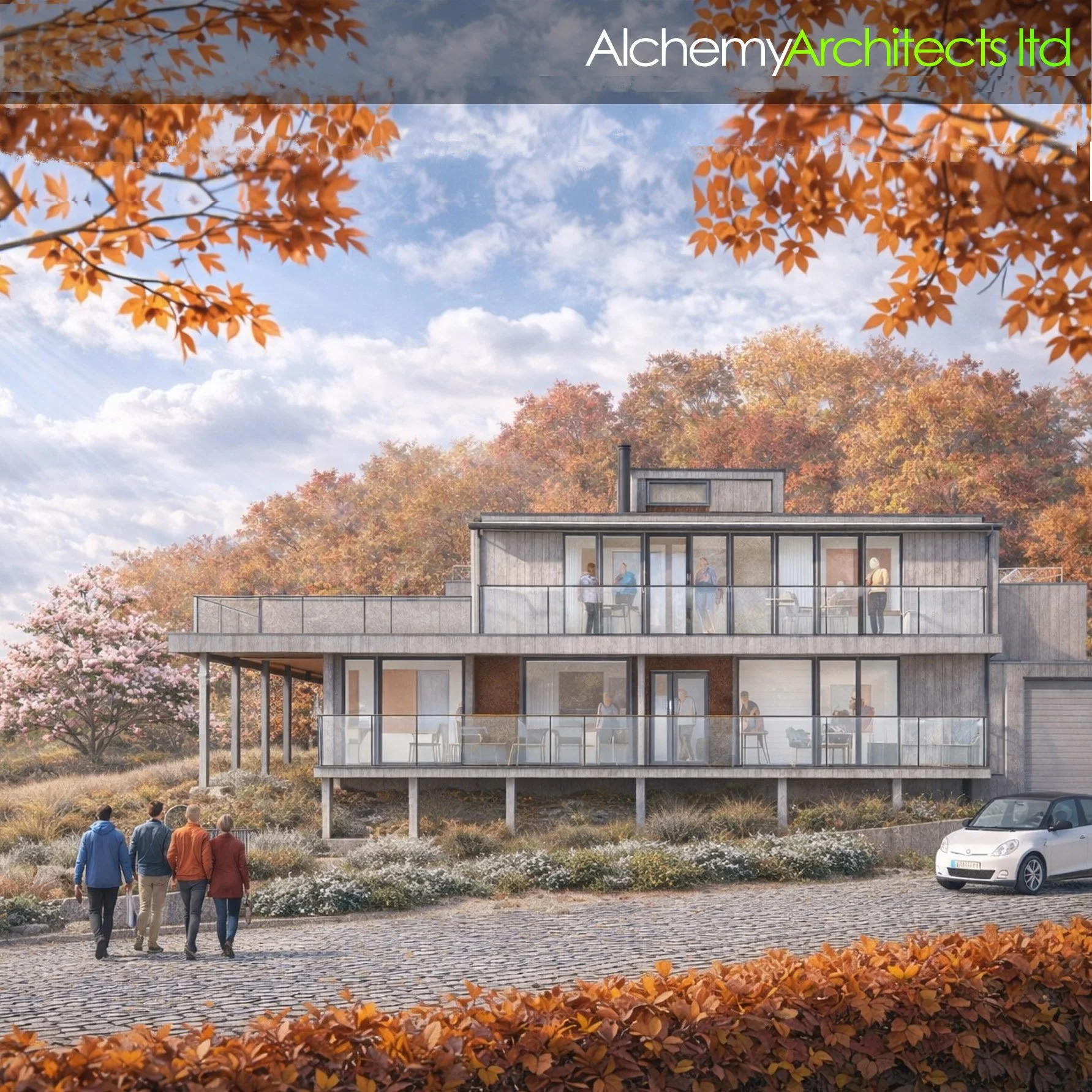 Timber frame house on columns 