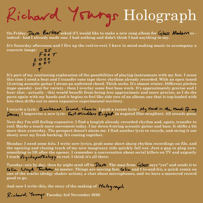 Richard Youngs Holograph Lp No Fans Records