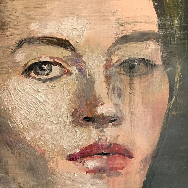 Vanessa Stockard, self portrait as bust (detail), oil on birch, 50x50cm