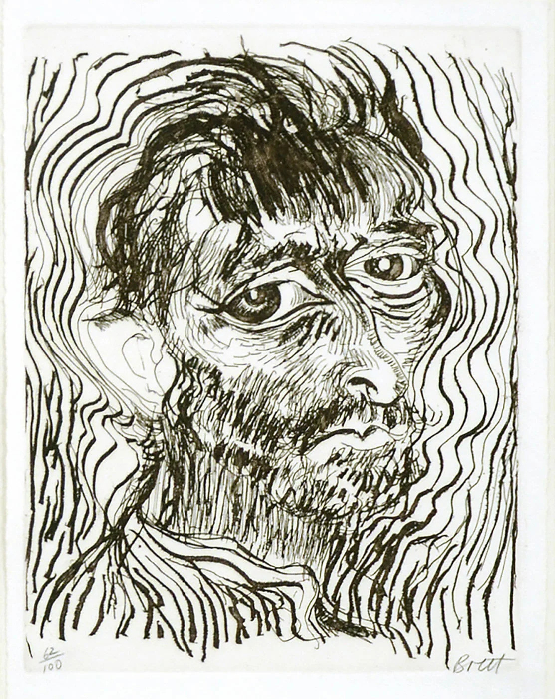 Brett Whiteley, Self Portrait, One of a Dozen Glimpses’, 1983, etching and aquatint.