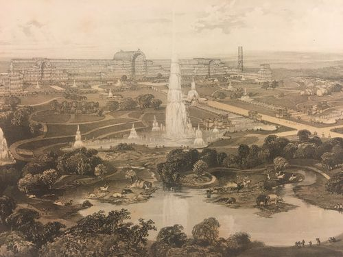 Lithograph published by Day & Son, 1854, showing the Crystal Palace and Park in Sydenham. Add MS 50150.