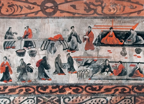 A banquet image from the Dahuting Tombs