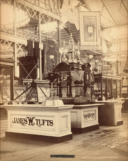 One of the many soda water fountains on display throughout the Centennial Exhibition. Courtesy of the Free Library of Philadelphia