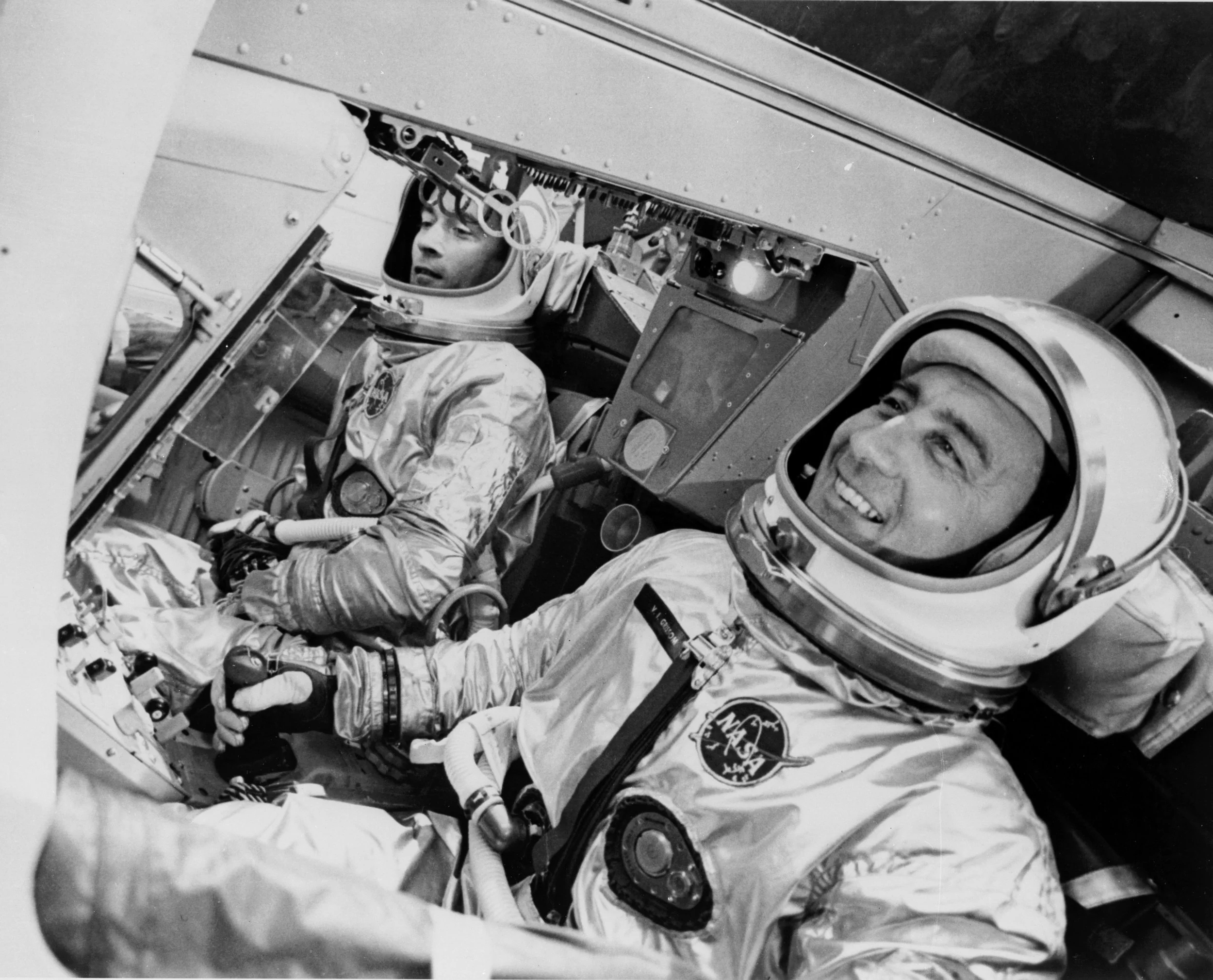 Gus Grissom & John Young, the crew of Gemini 3 in March, 1965. Contraband corned beef sandwich not pictured. 