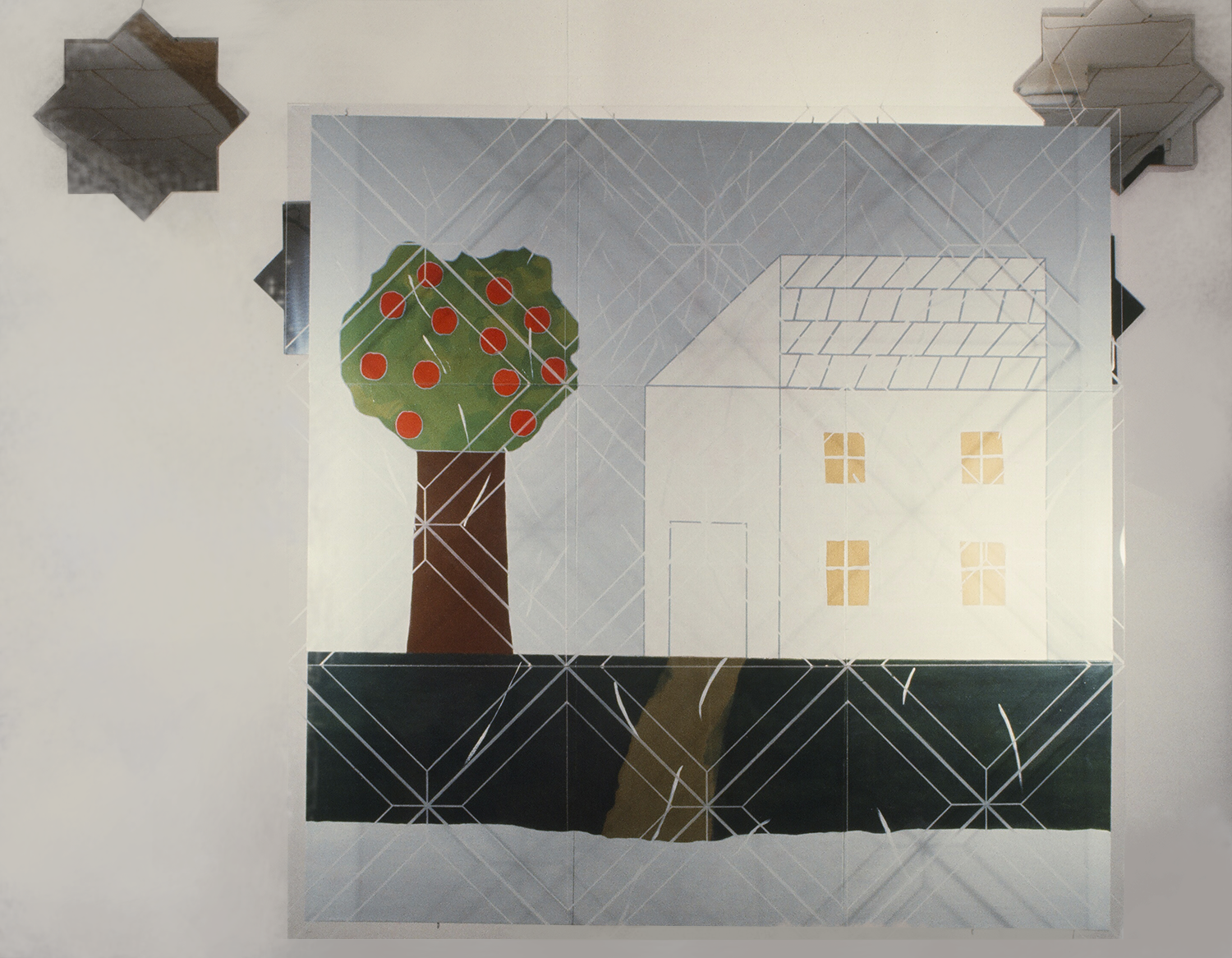 childhood left behind 1972-73 © 12' X 9.5' oil on canvas, plexiglas, stainless steel