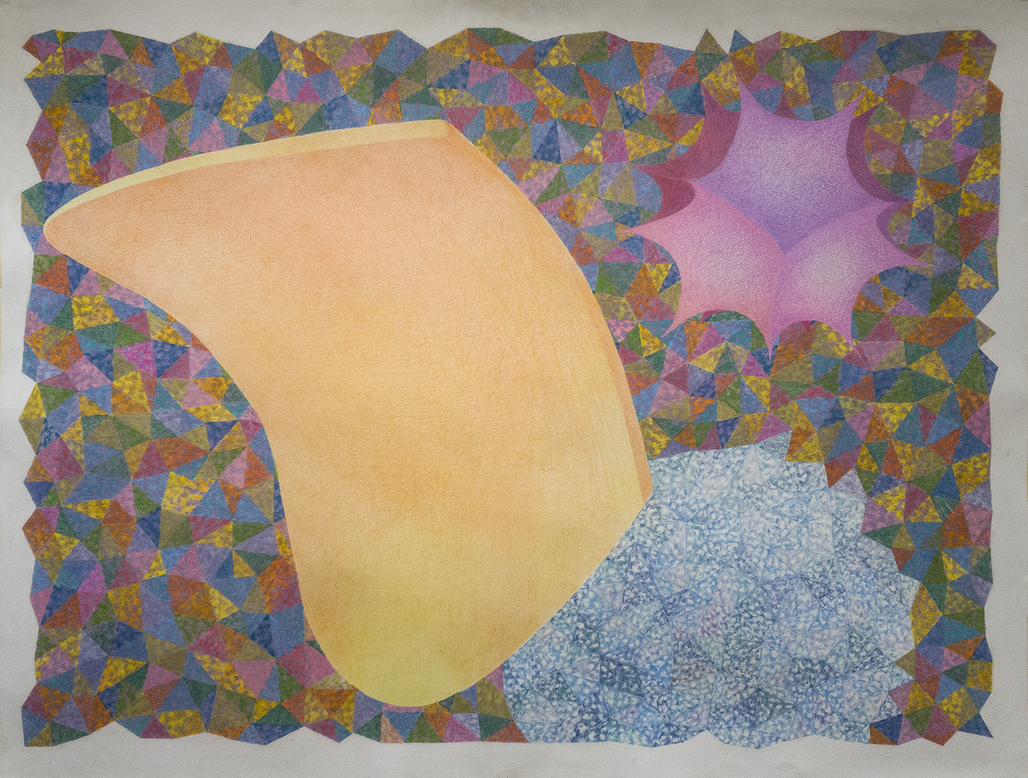 COLOR, PLACE with 2 Hyperbolic forms© 2019 Colored Pencils on Cotton Paper 36" (H) x 48" (W)