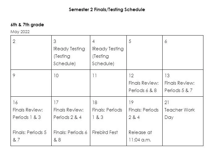 Finals Week Schedule — Windsor Charter Academy