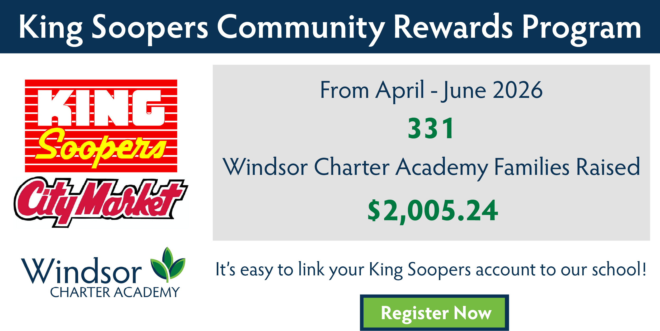 King Soopers Community Rewards Program - From April - June 2026 WCA Families raised $2,005.24