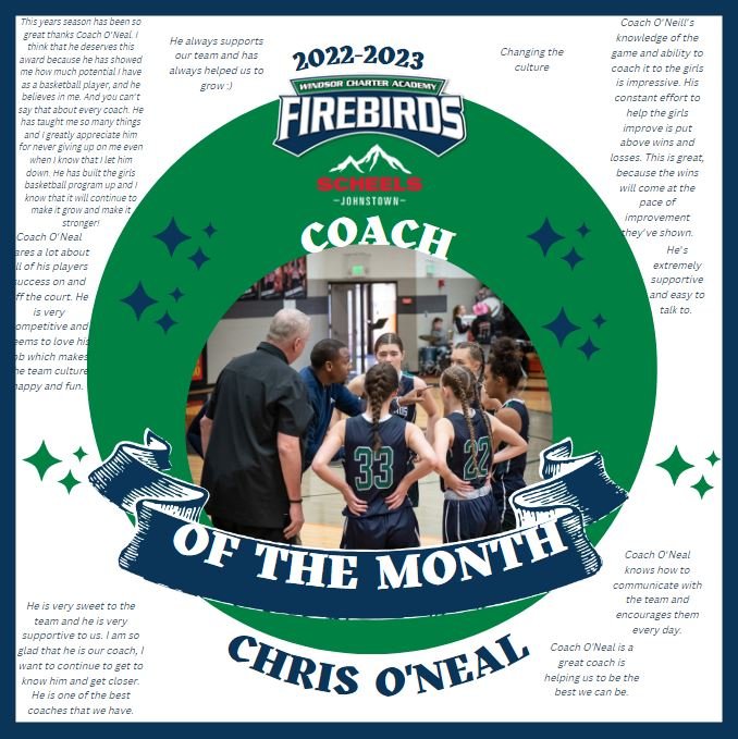 Coach O'Neal Named Scheels Coach of the Month — Windsor Charter Academy