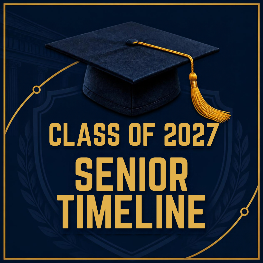 Class of 2027 Senior Timeline with a graduation hat above it