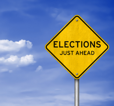 A road sign that says "Elections Just Ahead"