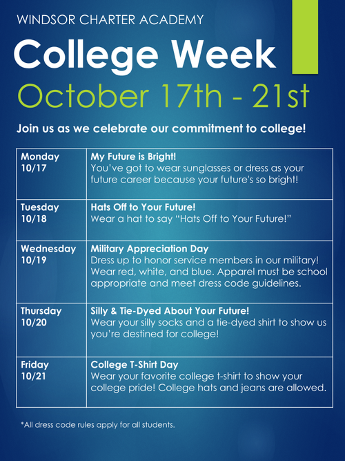 College Week: October 17th - 21st — Windsor Charter Academy