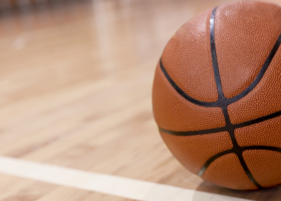 Basketball on a basketball court