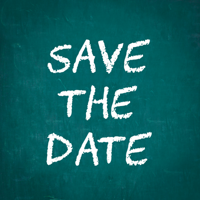 Save the Date written on a chalkboard with chalk