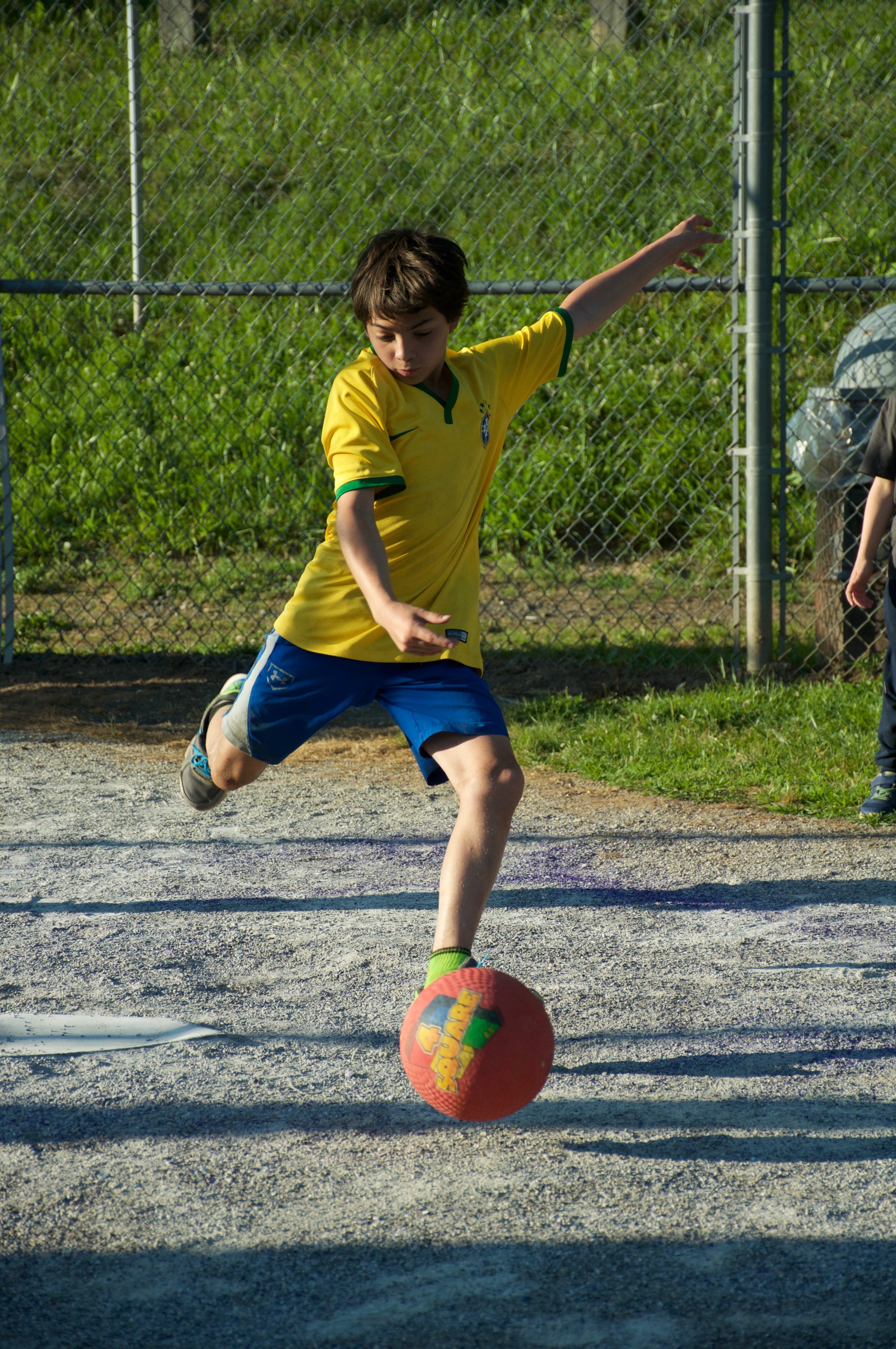 Jimmy is crushing it at kickball. 