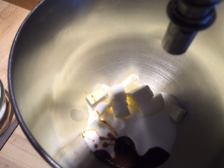 Butter, sugar, vanilla and almond ectracts