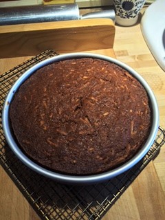 Finished baking - note how it should pull away slightly from the edge of the cake pan.