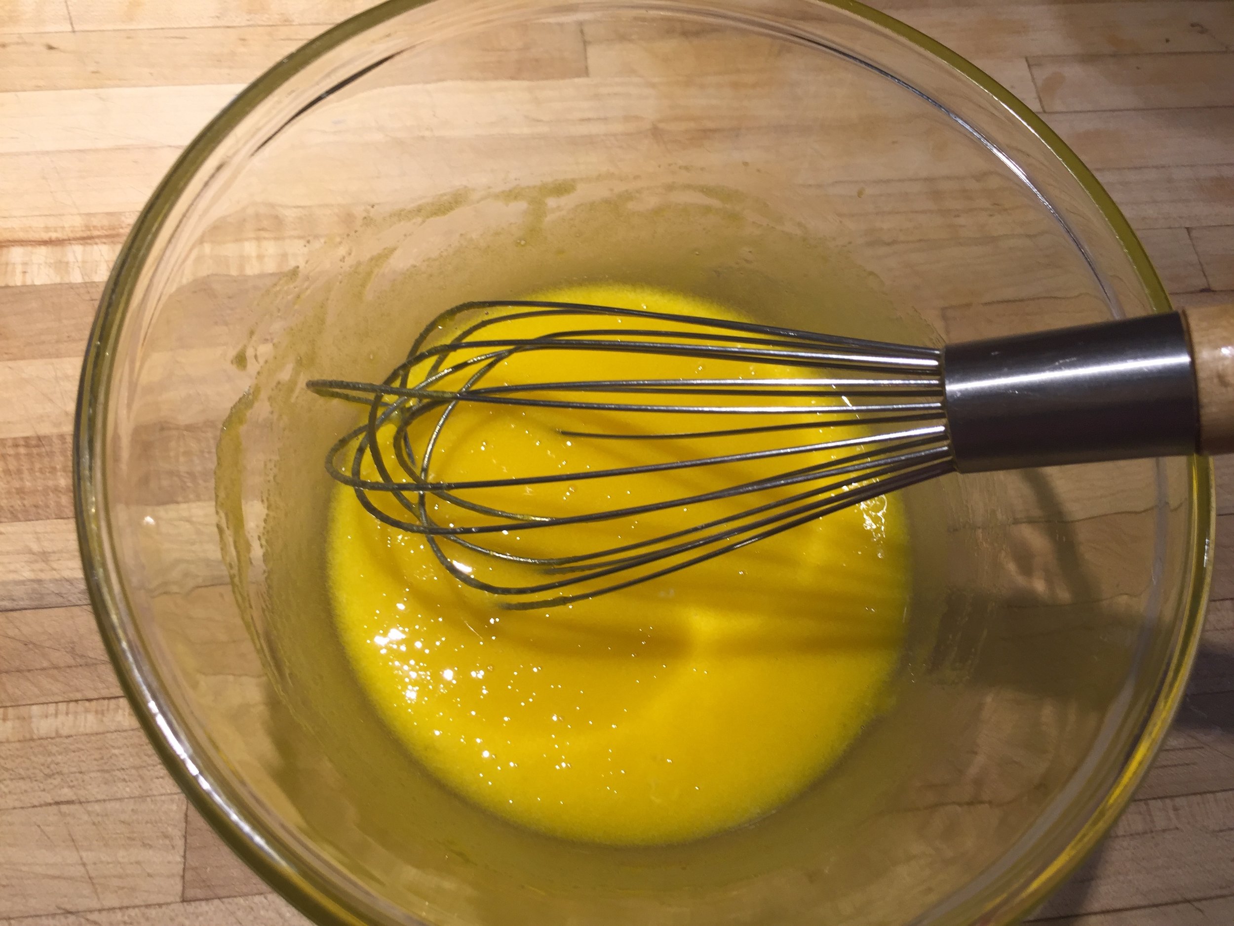 Whisked egg yolks and sugar