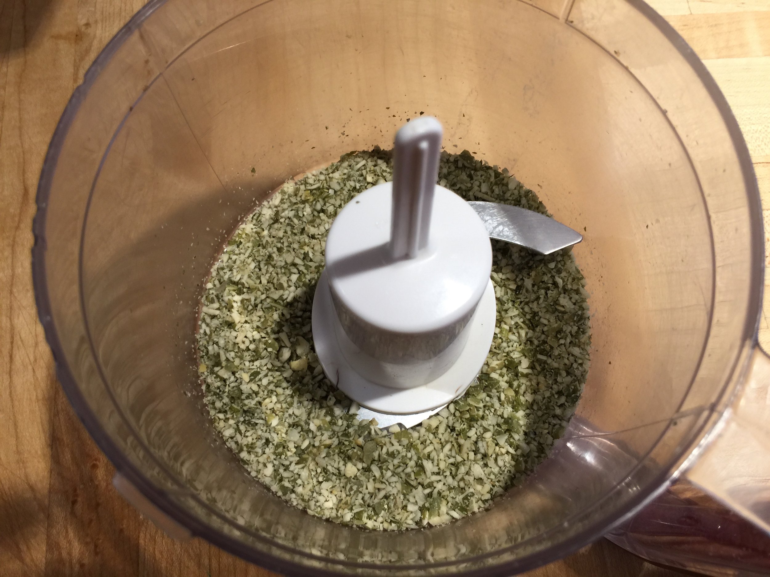 Grind pumpkin seeds this fine.