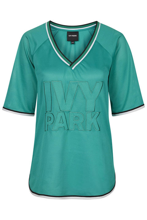 Queen Bey's Logo Mesh Longline Crew Neck Tee, $60; image via