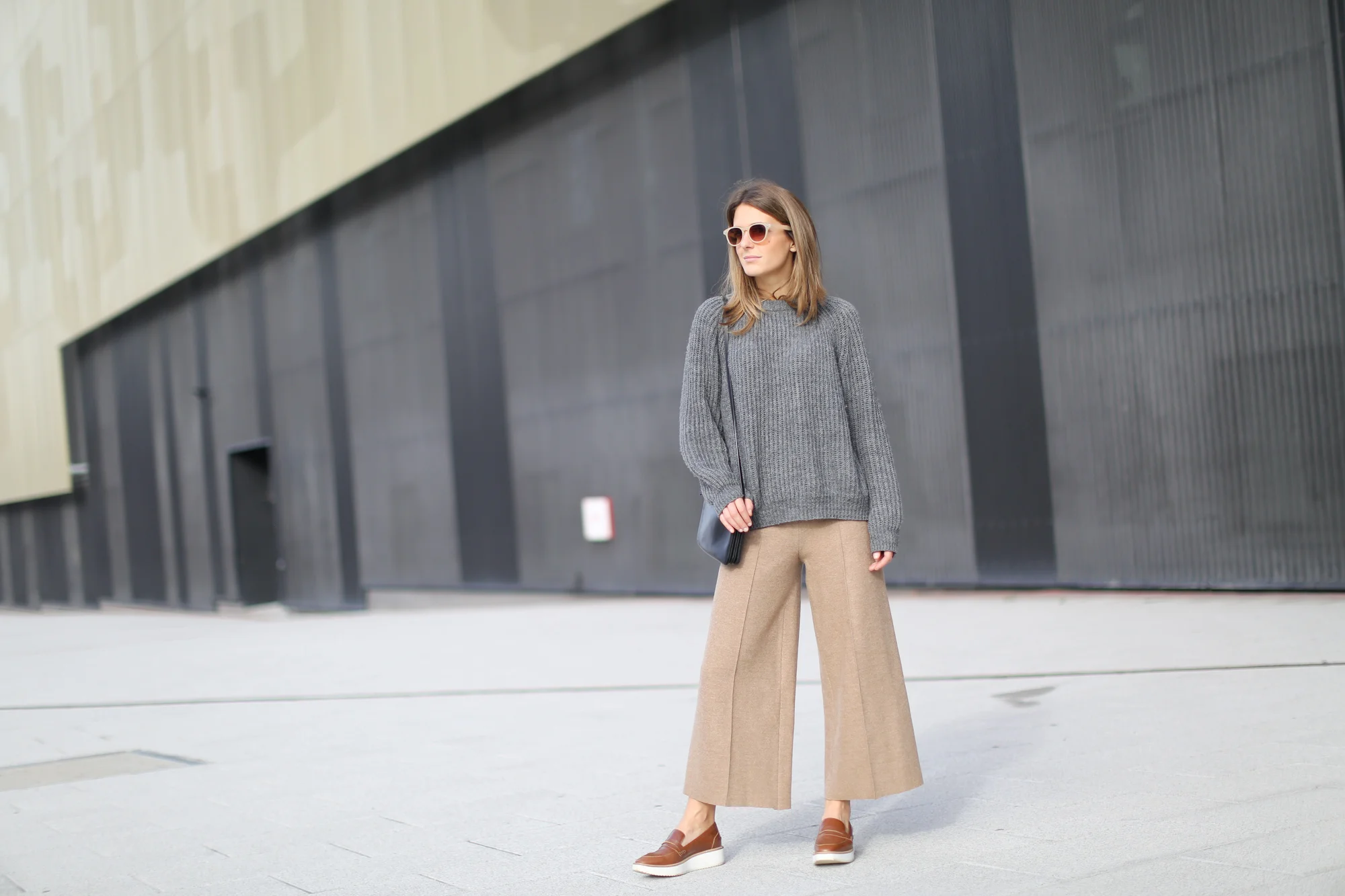 This pair is made of wool; pair with a cropped sweater for the ultimate winter chic look
