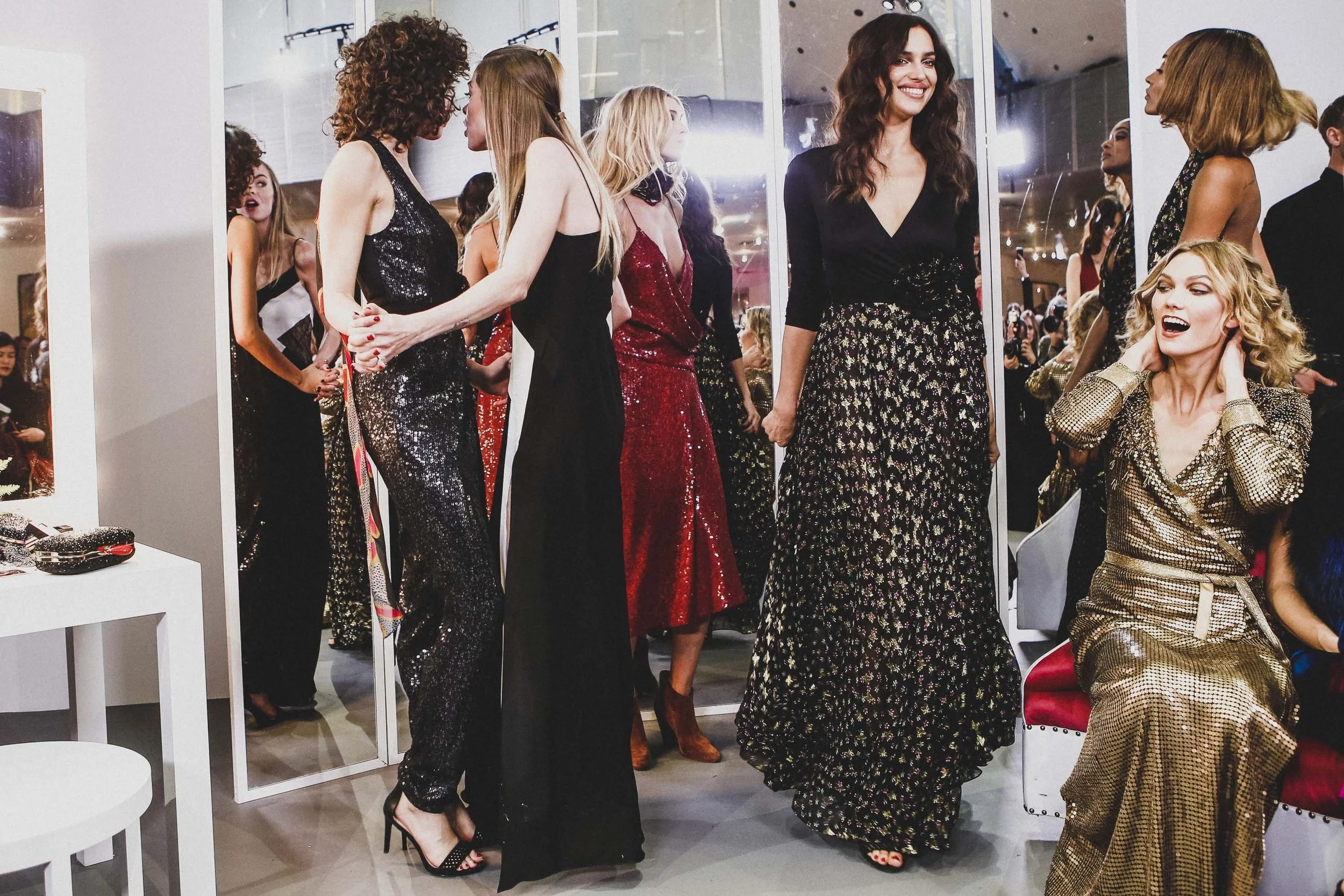 Supermodels Irina Shayk and Karlie Kloss flaunting their DVF frocks; image via