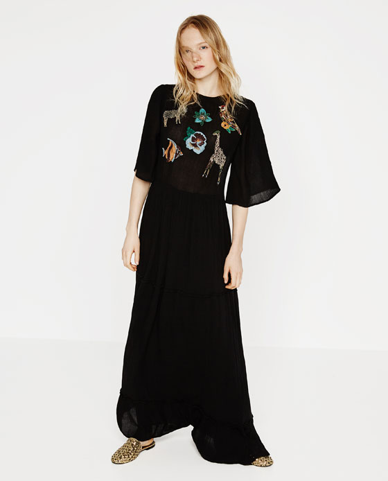 Zara's "Animal Embroidered Long Dress" for $99.90