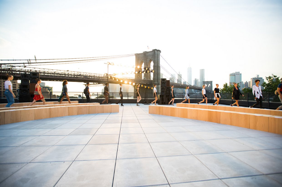 Models rehearshing for Thakoon's see now, buy now collection in Brookyn's Dumbo neighborhood; image via